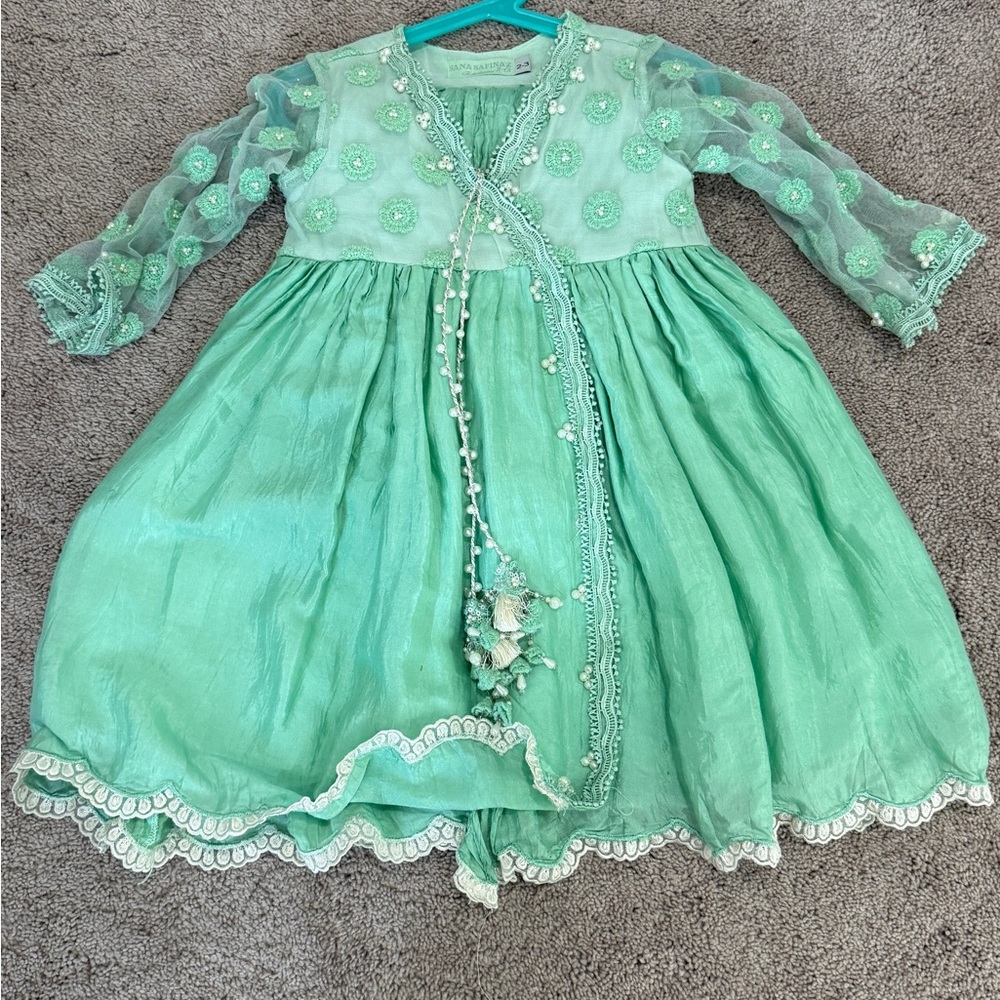 Sana Safinaz Kids Exclusive 2-3 Years Green Embroidered Gharara